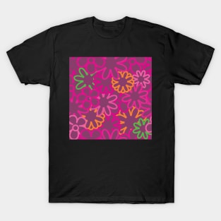 Hippie Floral Purple Bright Colors Overlap Seamless Pattern Version 4 T-Shirt